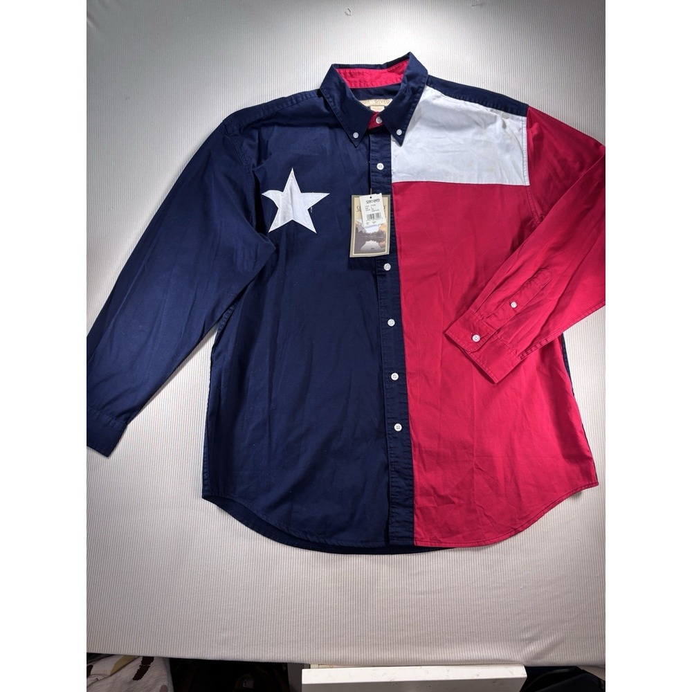 Vintage 80's Men's Sun River Texas Flag Western Long Sleeve Shirt L Cowboy NEW